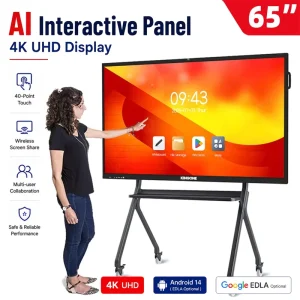 China Manufacturer OEM 75 Inch Interactive Flat Panel 4K LCD Digital Whiteboard Movable Smart Board for Classroom
