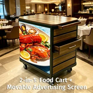 China Suppliers Customized LED Trolley WiFi Remote Control Led Screen Food Serving Cart for Hotel Restaurant Bars