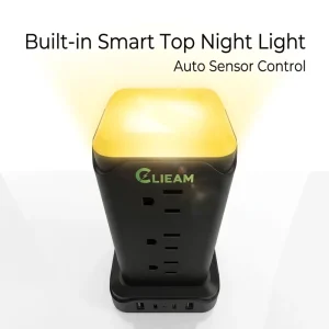 Clieam 12 Outlets US Power Tower with PD 20W USB C Fast Charger & Smart Top LED Night Light