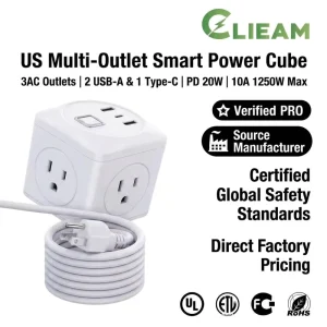 Clieam Desktop Power Hub US Multi-Outlet Smart Power Cube PD 20W USB C 3 AC for Home Office