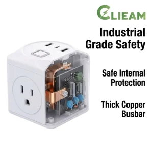 Clieam Safe US Standard Smart Power Cube UL ETL Listed PD 20W Fast Charge 3 AC 3 USB Ports