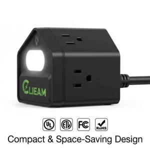 Clieam US Desktop Power Hub with Smart Sensor Night Light 4 AC Outlets PD 18W USB C Fast Charging