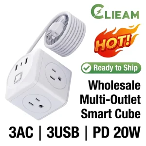 Clieam US Multi-Outlet Smart Power Cube PD 20W USB C 3 AC 3 USB 1250W Max Power Hub