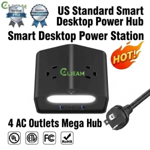 Clieam US Power Strip 4 AC Outlets PD 18W USB C Desktop Power Hub with Night Light