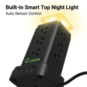 Clieam Verified PRO US Power Tower 12 Way Outlets PD 20W Fast Charge Hub 2500W Surge Protector