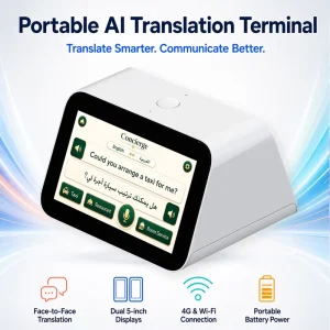 Commercial Desktop AI Translator with 5-Inch Dual Screen for Front Desk Reception and Customer Service