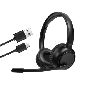 Compact Qualcomm Binaural Smart Over-Ear Wearable USB BT 5.5 Telephone Headset IPX-3 Waterproof Noise Cancelling for Office