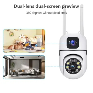Complete Wireless Camera Dual Lens Security System V380 Pro 2mp + 2mp WiFi PTZ Camera with 2 Way Audio Easy Setup No Wiring