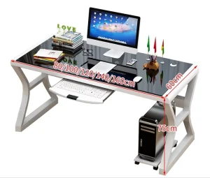 Computer Desk Home Office Bedroom Gaming Learning Desk Tempered Glass Table with Keyboard Holder