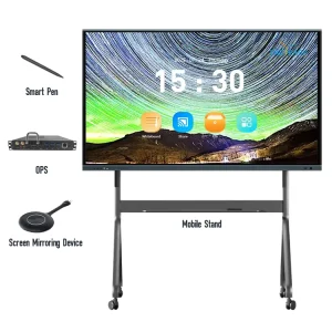 Conference Meeting Android 15 16 IFPD 4k Touch Screen Smart Board with AI Camera Tracking Wireless Screen Interactive Whiteboard