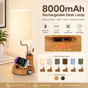 Cordless Rechargeable Flexible DC Bedside Desk Lamp 8000mAh Battery Indicator Phone Stand Pen Holder LED Adjustable Table Light