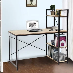 Corner Gaming Desk Computer Table for Two with Bookshelf for Home Office Bedroom Game