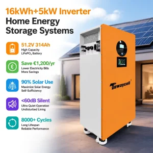 Cost Effective 16kWh Solar Battery Storage System 5kW off Grid Inverter All in One ESS 51.2V 314Ah LiFePO4 8000 Cycles CAN