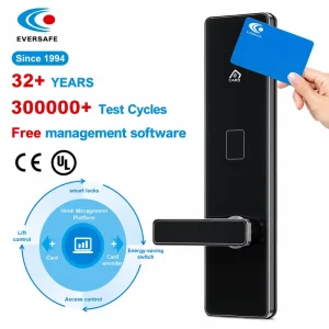 Cost-effective RFID Door Lock for Hotel – Electronic Anti-theft Smart Keyless Card Access, Black with Override & Waterproof