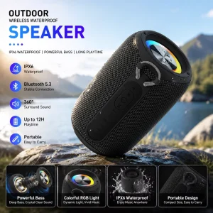 Cross Border New Subwoofer Smart Speaker High Sound Quality Outdoor Party Waterproof RGB Light Mini Boombox