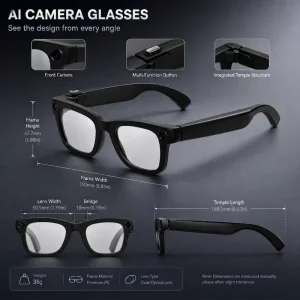 Cross border New AI Smart Glasses T100 8MP Camera 8GB Memory Supports Photo Video Recording AI Object Recognition Translation