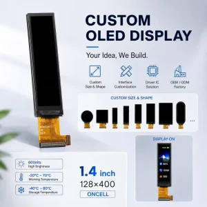 Custom 1.4 Inch 128×400 Ultra Slim Bar OLED Display 600nits ONCELL Touch Strip Screen for AI Pen Smart Remote MIPI Interface