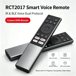 Custom 17 Keys Dual Protocol IR BLE Voice Remote Control for TV AAA Battery OEM ODM Manufacturer