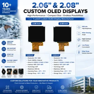 Custom 2.06 Inch 410*502 600nits Mipi OLED Display 600nit COF Module with External Touch Options for Smart Panel Handheld