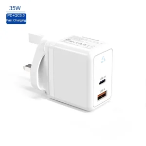 Custom 35W GaN Multi Port PD Fast Charger UK Plug UKCA Certified Super Fast Charging Adapter for Mobile Phone Laptops