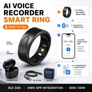 Custom AI Voice Recorder Smart Ring with Push to Talk BLE SDK OEM ODM