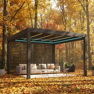 Custom Bioclimatic Aluminum Outdoor Pergola Adjustable Louver Roof Smart Control Powder Coated Finish Screen Garden Decorations