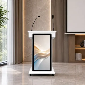 Custom Interactive 10-Point Capacitive Touch Screen Smart Podium Lectern Microphone System Cloud-Based CMS Floor Standing Indoor