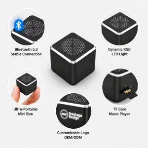 Custom LED Logo Cube Wireless Audio Speaker Corporate Business Gift For Client Appreciation Employee Reward Company Souvenir