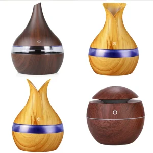 Custom LOGO Humidificador De Aroma 130ml 300ml Wood Grain Mini USB Smart Room H20 H2o Air Humidifier With Night Light
