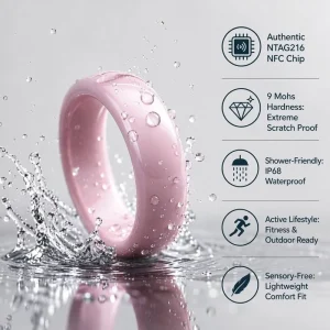 Custom Logo 6mm Pink Ceramic Ring NFC Chip Free Sample Waterproof Smart Ring for Digital Business Card Social Media Sharing