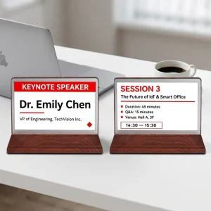 Custom Logo E Ink Desk Name Tag BLE Dual-Sided Epaper Sign Smart Nameplate for Hotel Office Conference
