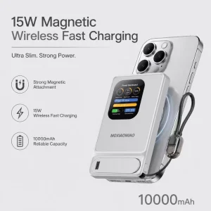 Custom Logo Magnetic Wireless Power Bank 10000mAh Ultra Slim 20W Fast Charge Aluminum Alloy Portable with a Stand OEM