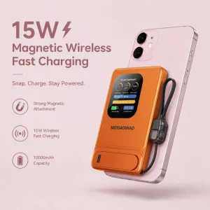 Custom Logo Magnetic Wireless Power Bank Ultra Slim 10000mAh Aluminum Alloy PD20W Fast Charging Portable with a Stand
