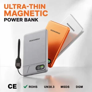 Custom Logo Magnetic Wireless Power Bank Ultra Slim 5000mAh 10000mAh PD20W Fast Charge Aluminum Alloy Portable with a Stand B2B