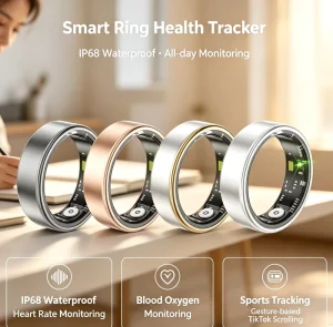 Custom Logo Smart Ring with Blood 0xygen Sensing Gesture Photography Heart Rate Sleep Tracker IP68 5ATM Waterproof Couple Ring