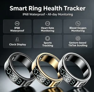 Custom Logo Smart Ring with Touch Screen Charging Case Blood Oxygen Monitor Heart Rate Sleep Tracking for Women IP68 Waterproof