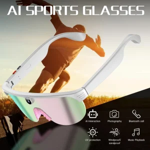 Custom Men’s Sports Smart Sunglasses 1200P 8MP Camera 30H Music Interchangeable 3 in 1 Lenses AI Translating Autocycle Road Bike