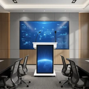 Custom Multimedia Podium Digital Lectern Featuring Front LCD Screen With Optional Upper Touch Panel for Defense Hearing