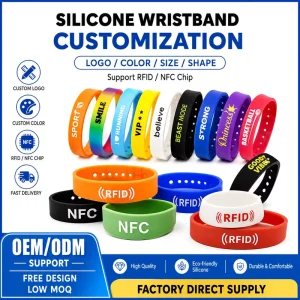 Custom RFID NFC Silicone Wristband Waterproof Access Control Bracelet for Events Gym & Hotel Personalized Logo Printing