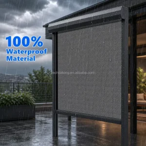 Custom Size Electric Zip Screen Outdoor Roller Blinds Waterproof Windproof Blackout Fabric Smart Home Patio Blinds