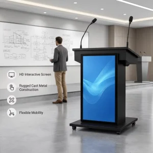 Custom Smart Digital Indoor Education Presentation Podium with Touch Screen LCD Display Interactive Lectern and Microphone