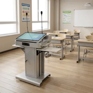 Custom Smart Digital Podium 23.8 Inch Touch Screen Interactive LCD Lectern with Microphone for Conference Classroom Presentation