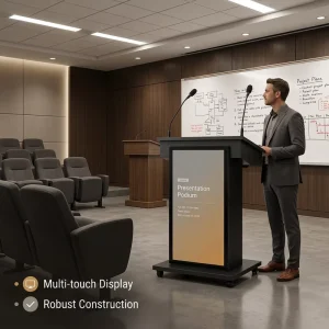 Custom Smart Digital Podium Lectern 10 Point Capacitive Touch Screen LCD Display Dual Microphone Indoor Use Cloud Based CMS
