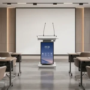 Custom Smart Touch Screen Podium Lectern 27Inch Interactive LCD Display with Microphone for Education Conference Presentation