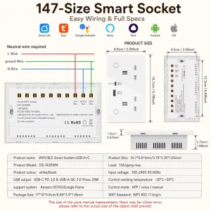 Customizable Electrical Wifi Zigbee Type C 20A Rated Current Tuya Smart Wall Socket with 2 AC Outlets 2 USB a Ports EU Plug