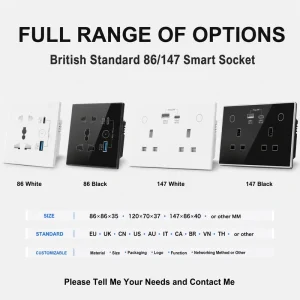 Customizable Glass Panel USB Double Socket 20A Tuya Smart Zigbee UK Plug Socket With Type c 220V Power Statistical Socket