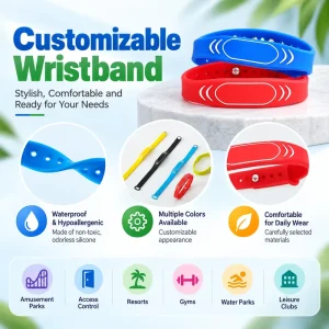 Customizable NFC Silicone Wristband Adjustable Waterproof 13.56MHz RFID Bracelet for Events Access Control & Door Lock