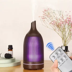Customizable Smart Home Electric Essential Oil Diffuser Portable 7 Color LED Lamp Wood Grain Logo Ultrasonic Humidifier Plastic