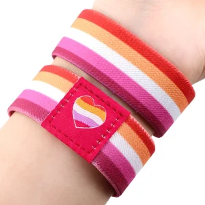 Customized Colorful Rainbow Luck Heart Stretch Elastic Polyester Woven Sweatproof Sports Wrist Support Bracelets for Gym Fitness