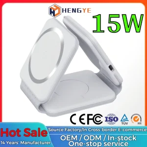 Customized Multifunction Foldable 15W Fast Charging Station 3 in 1 Strong Magnetic Wireless Charger